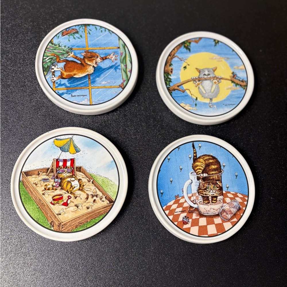 Set of 4 Gary Patterson Cartoon Cat Coasters